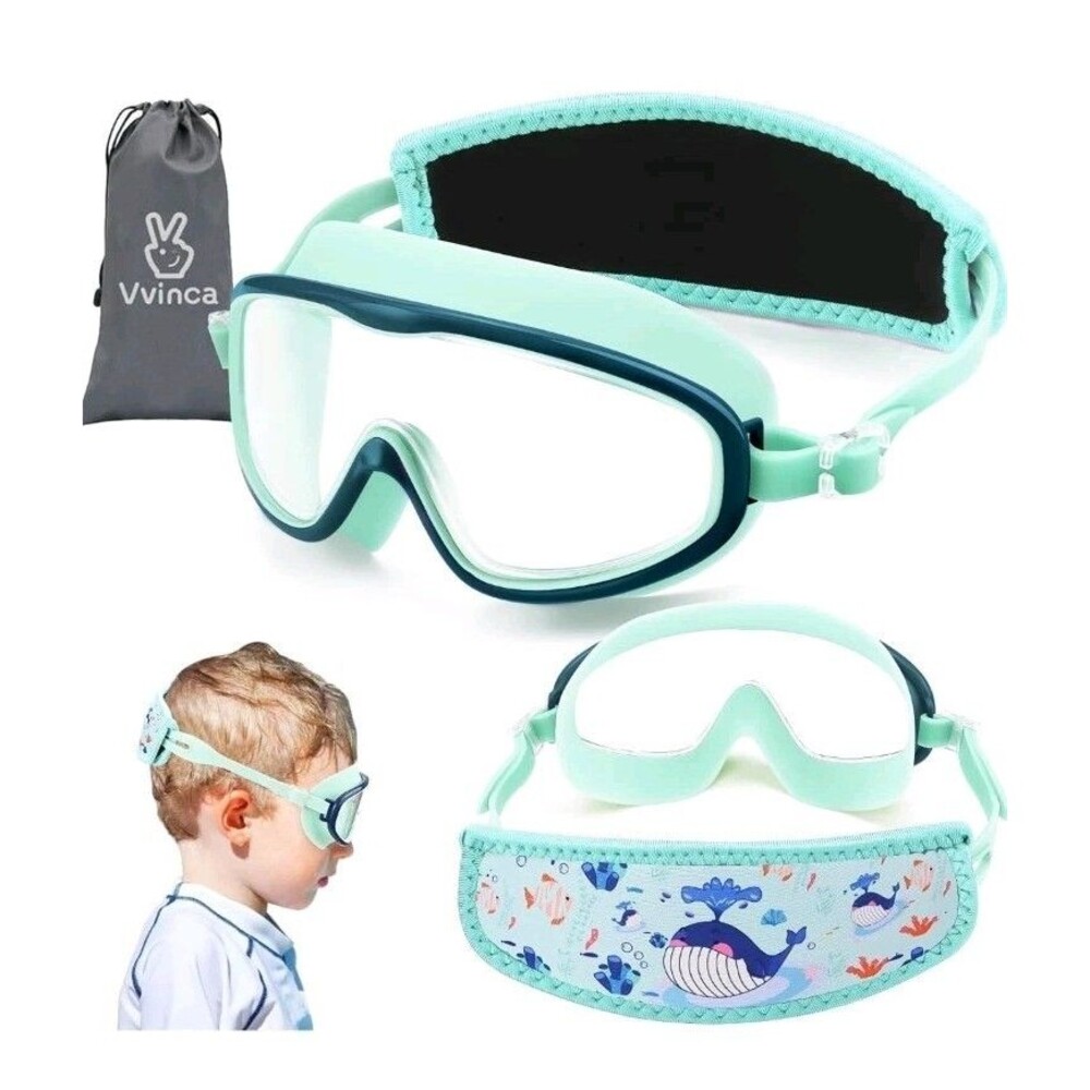Vvinca Kids Swim Goggles with No-Tangle Fabric Strap, Anti-Fog, UV Protection